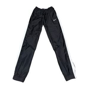 S Vtg Nike Track Pants White Stripe Mesh Lined Y2k Parachute Drill Nylon Black